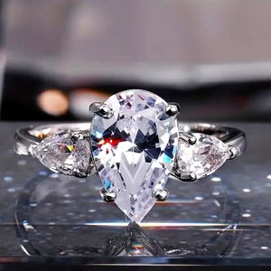 NEW 3.5 Ct  Pear Shaped TRINITY Diamond Ring Sterling Silver size 7